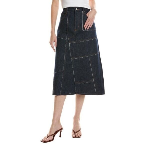 FRAME Frame Denim Jean Skirt Patchwork Dark Wash Midi NEW Women's Distressed 27W - Picture 2 of 5